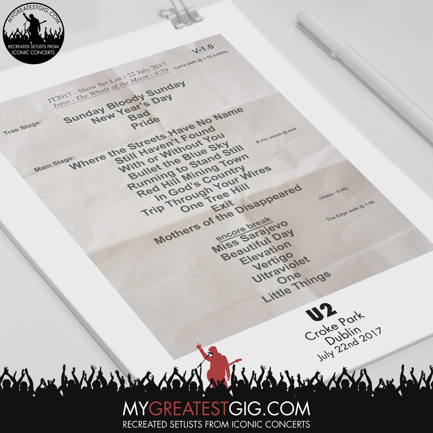 U2 - Dublin - Jul 22nd 2017 Recreated Set List Poster