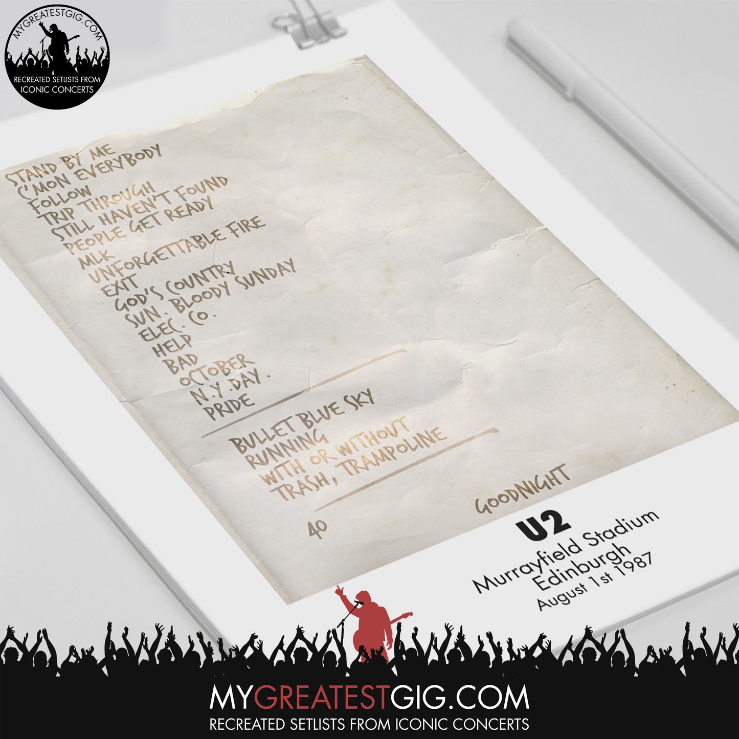 U2 - Edinburgh - Aug 1st 1987 Recreated Set List Poster