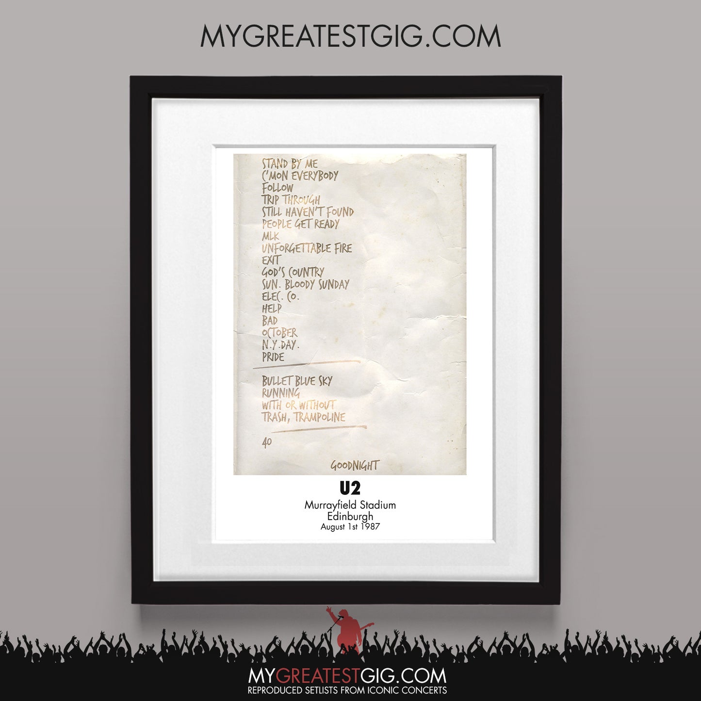U2 - Edinburgh - Aug 1st 1987 Recreated Set List Poster