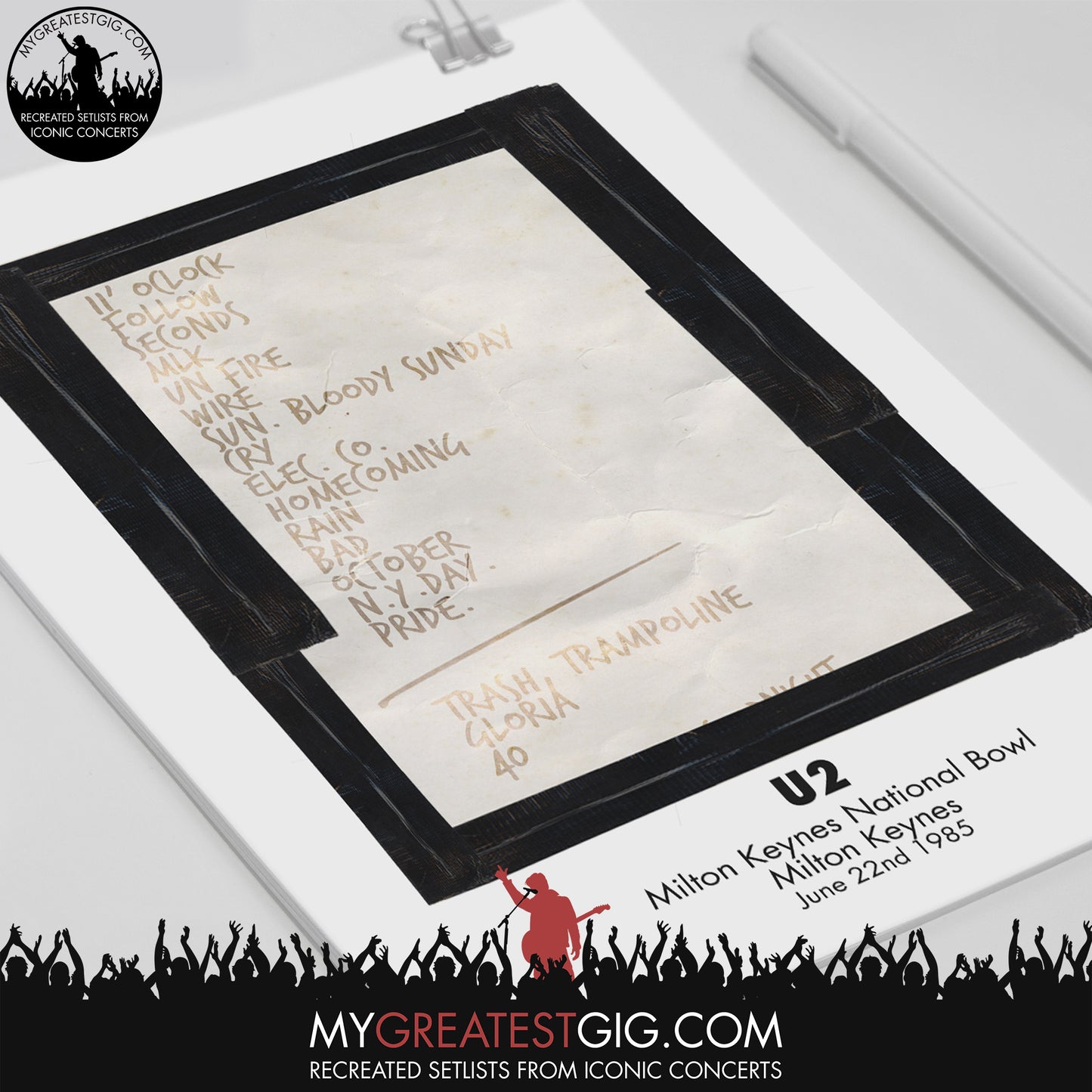 U2 - Milton Keynes - Jun 22nd 1985 Recreated Set List Poster