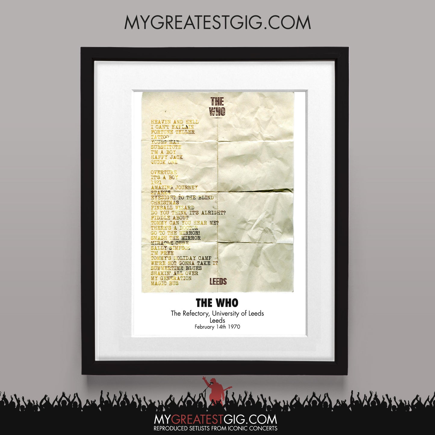 The Who - Leeds - Feb 14th 1970 Recreated Set List Poster