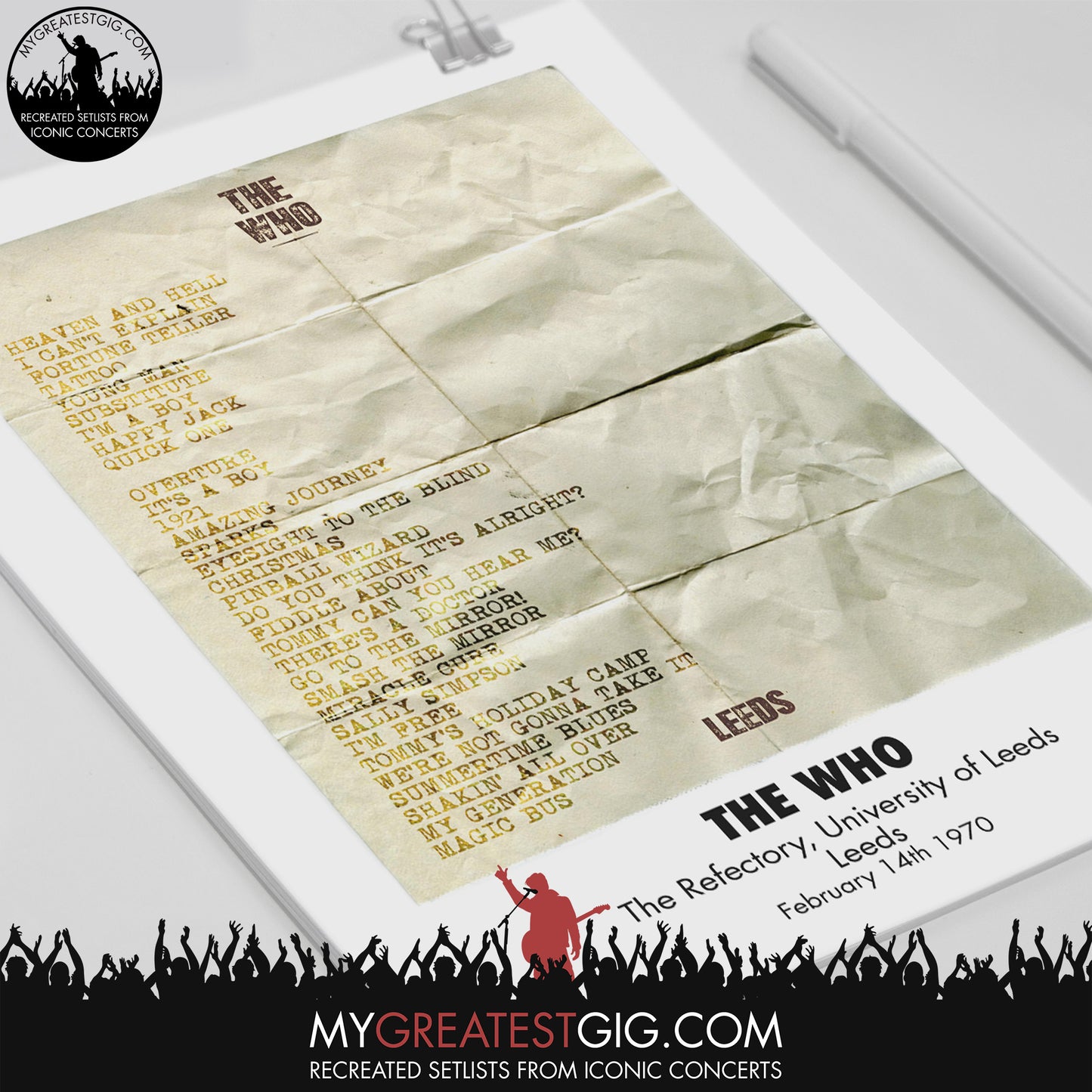 The Who - Leeds - Feb 14th 1970 Recreated Set List Poster