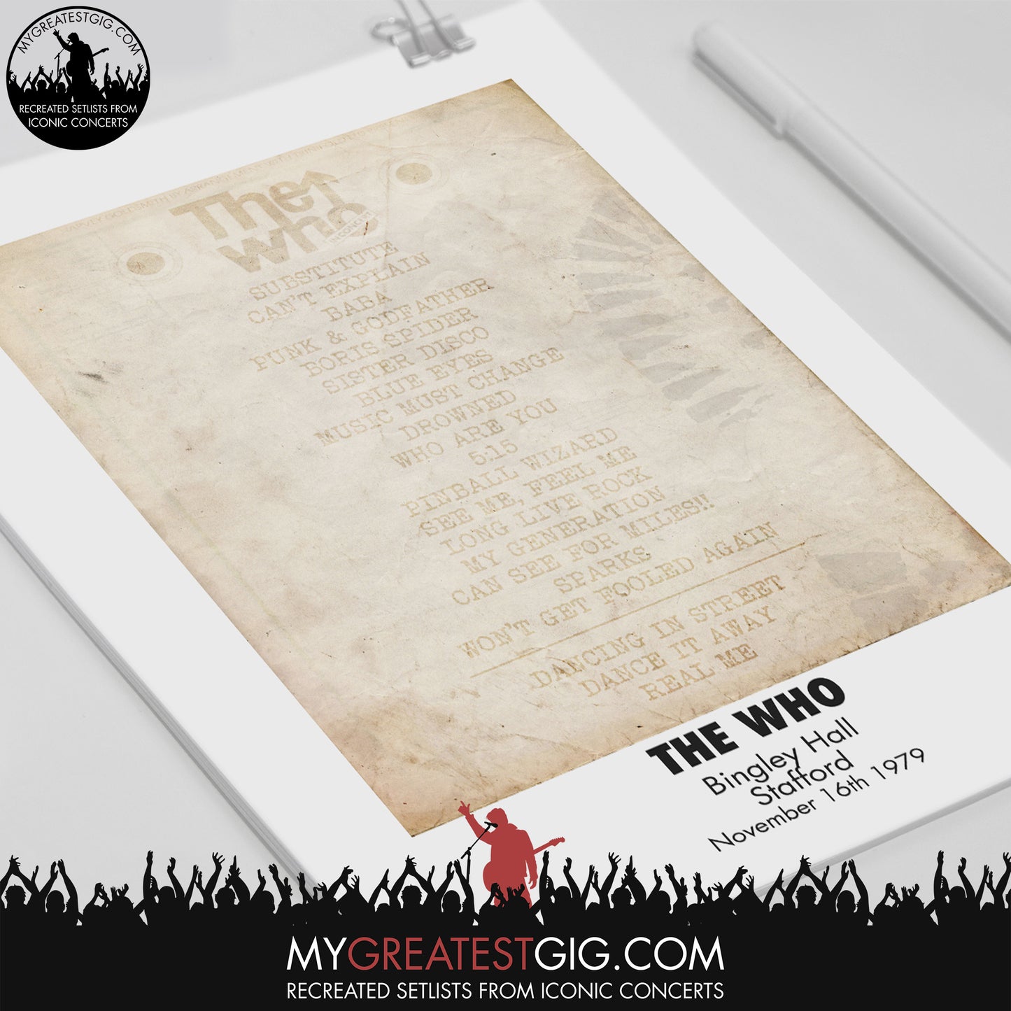 The Who - Stafford - Nov 16th 1979 Recreated Set List Poster