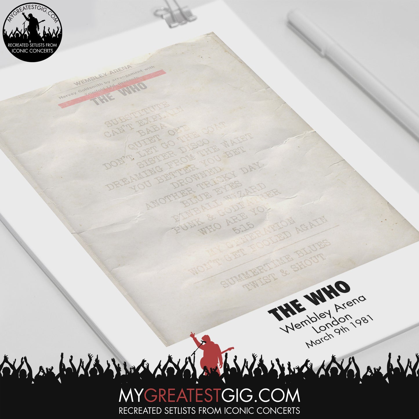The Who - London - Mar 9th 1981 Recreated Set List Poster