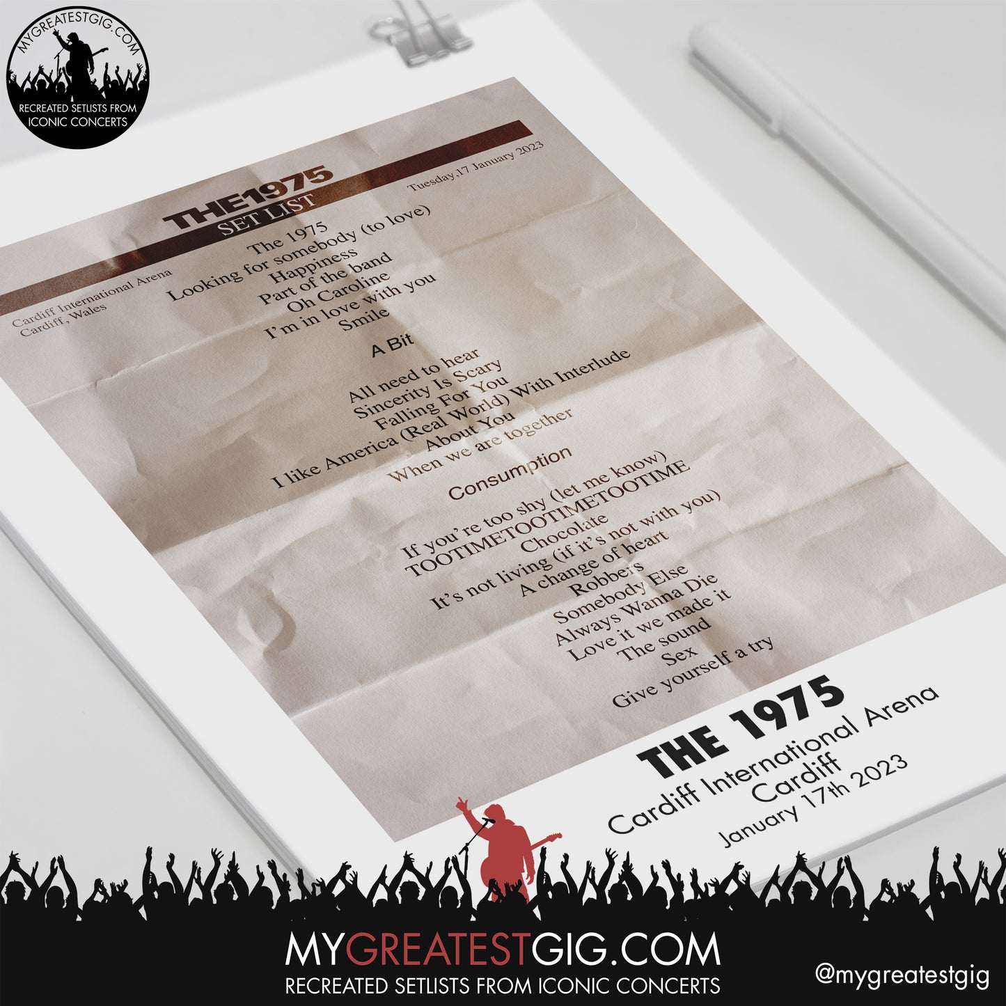 The 1975 - Cardiff - January 17th 2023 Recreated Setlist Poster