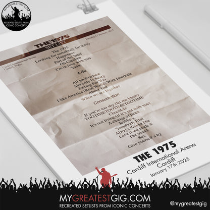 The 1975 - Cardiff - January 17th 2023 Recreated Setlist Poster