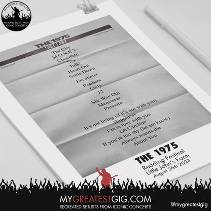 The 1975 - Reading Festival - August 26th 2023 Recreated Setlist Poster
