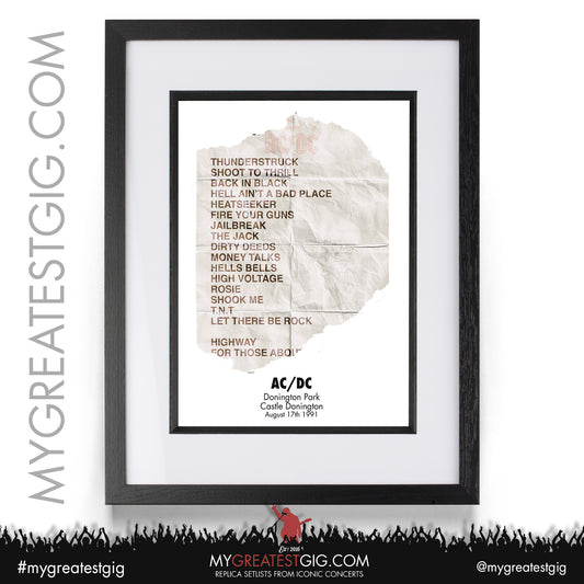 AC/DC - Monsters Of Rock - Aug 17th 1991 Recreated Set List Poster