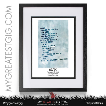 AC/DC - Monsters Of Rock - August 18th 1984 Recreated Setlist Poster