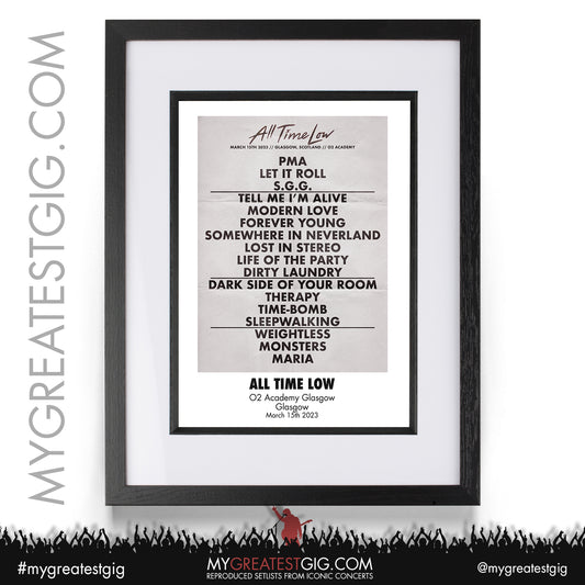 All Time Low - Glasgow - March 15th 2023 Recreated Setlist Poster