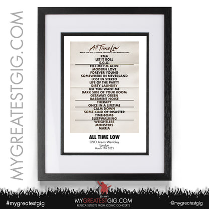 All Time Low - London - March 17th 2023 Replica Setlist Poster