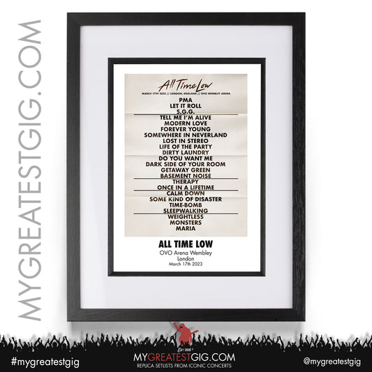 All Time Low - London - March 17th 2023 Replica Setlist Poster