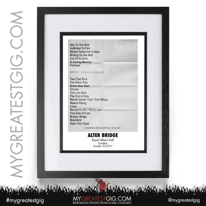 Alter Bridge - Royal Albert Hall - October 3rd 2017 Recreated Setlist Poster