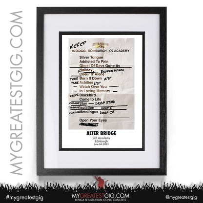 Alter Bridge - Edinburgh - June 6th 2023 Replica Setlist Poster