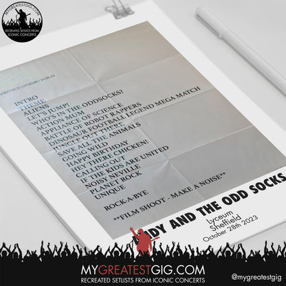 Andy And The Odd Socks - Sheffield - October 29th 2023 Recreated Setlist Poster