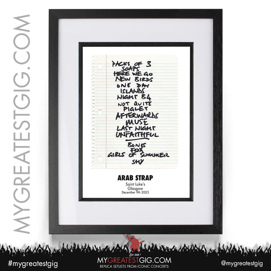 Arab Strap - Glasgow - December 9th 2023 Replica Setlist Poster