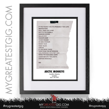 Arctic Monkeys - London - April 13th 2007 Replica Setlist Poster