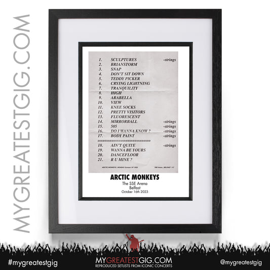 Arctic Monkeys - Belfast - October 16th 2023 Recreated Setlist Poster