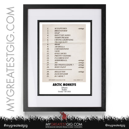 Arctic Monkeys - Dublin - October 15th 2023 Recreated Setlist Poster