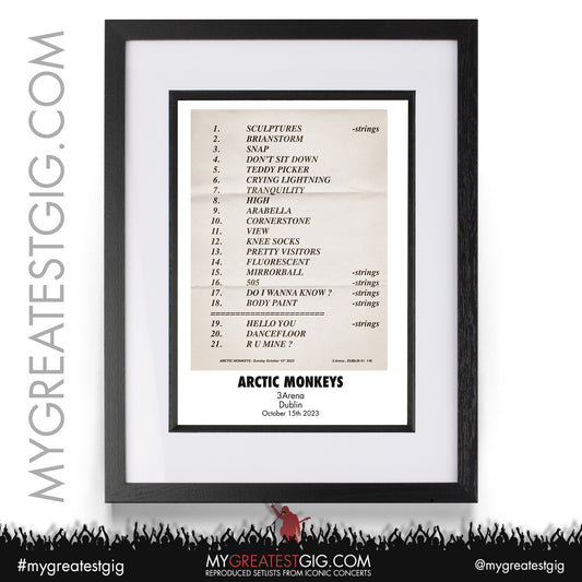 Arctic Monkeys - Dublin - October 15th 2023 Recreated Setlist Poster