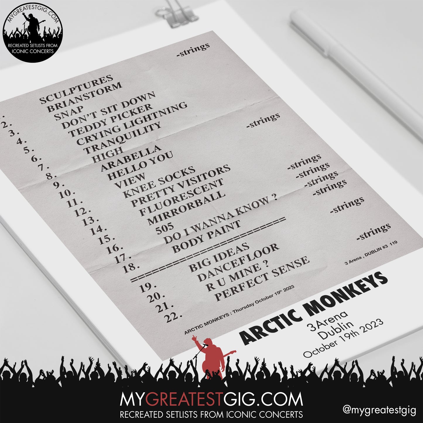 Arctic Monkeys - Dublin - October 19th 2023 Recreated Setlist Poster