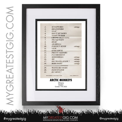Arctic Monkeys - Dublin - October 17th 2023 Recreated Setlist Poster
