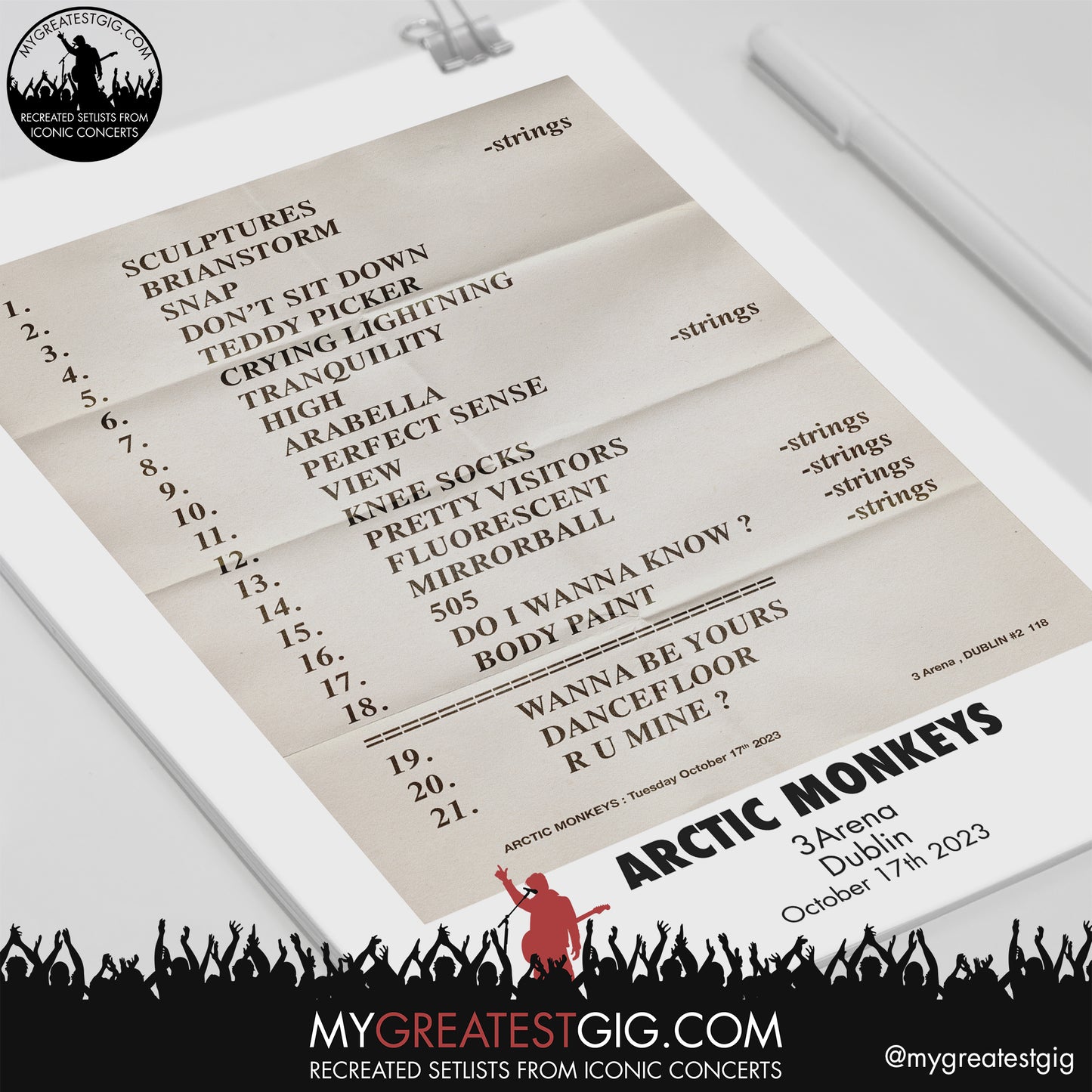 Arctic Monkeys - Dublin - October 17th 2023 Recreated Setlist Poster