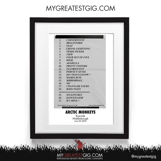 Arctic Monkeys - Middlesbrough - June 5th 2023 Recreated Setlist Poster