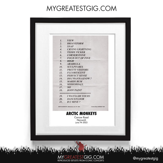 Arctic Monkeys - Norwich - June 7th 2023 Recreated Setlist Poster