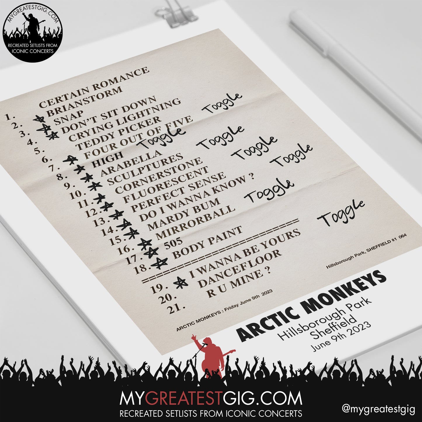 Arctic Monkeys - Sheffield - June 9th 2023 Recreated Setlist Poster