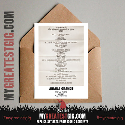 Ariana Grande - Eternal Sunshine London 2026 -  Replica Setlist Posters