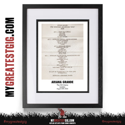 Ariana Grande - Eternal Sunshine London 2026 -  Replica Setlist Posters