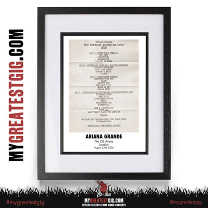 Ariana Grande - Eternal Sunshine London 2026 -  Replica Setlist Posters