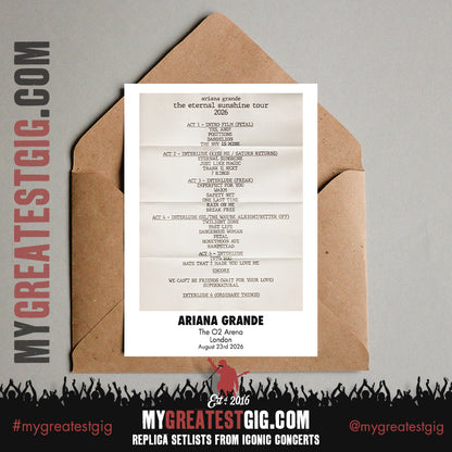 Ariana Grande - Eternal Sunshine London 2026 -  Replica Setlist Posters