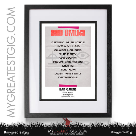 Bad Omens - Birmingham - January 12th 2024 Replica Setlist Poster
