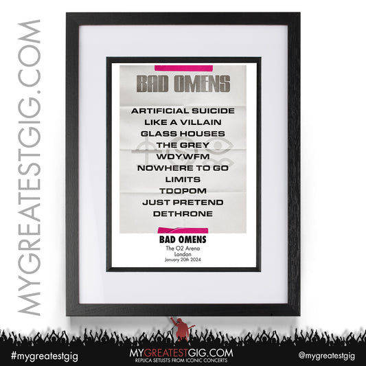 Bad Omens - London - January 20th 2024 Replica Setlist Poster