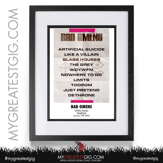 Bad Omens - Sheffield - January 19th 2024 Replica Setlist Poster