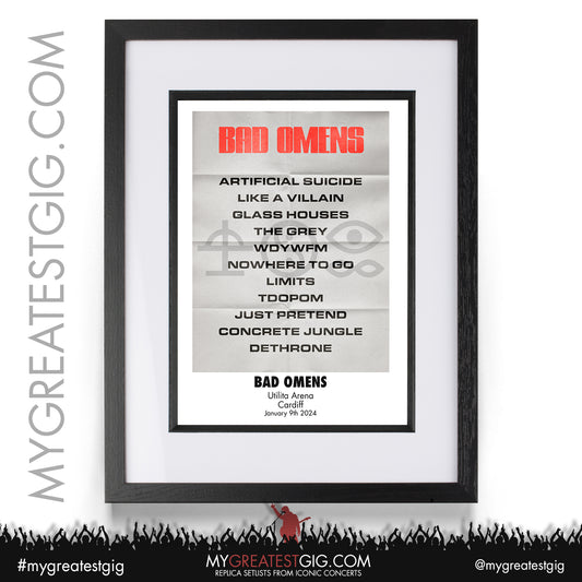 Bad Omens - Cardiff - January 9th 2024 Recreated Setlist Poster