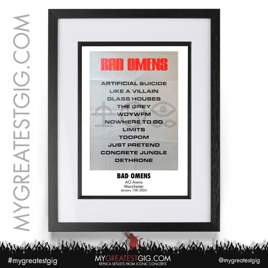 Bad Omens - Manchester - January 13th 2024 Recreated Setlist Poster