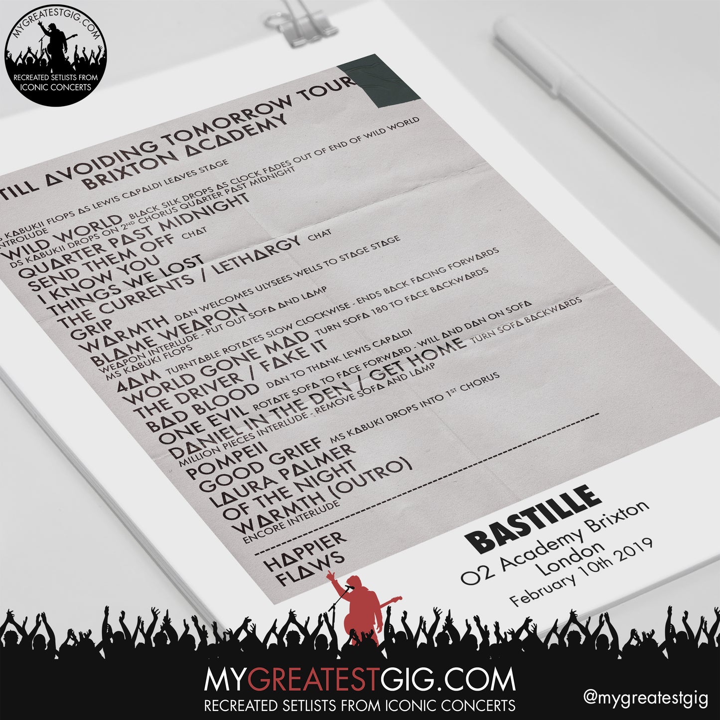 Bastille - London - February 10th 2019 Replica Setlist Poster