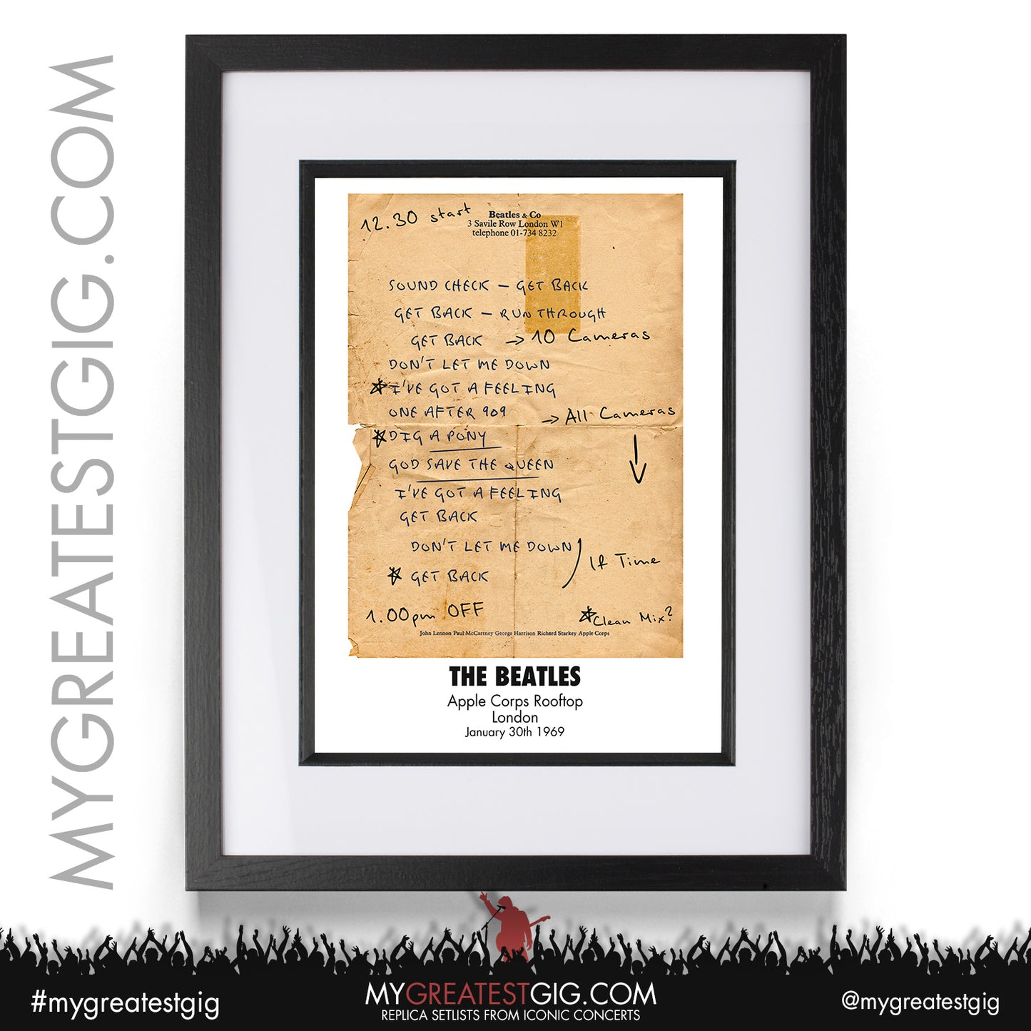 The Beatles - Apple Rooftop - Jan 30th 1969 Recreated Set List Poster