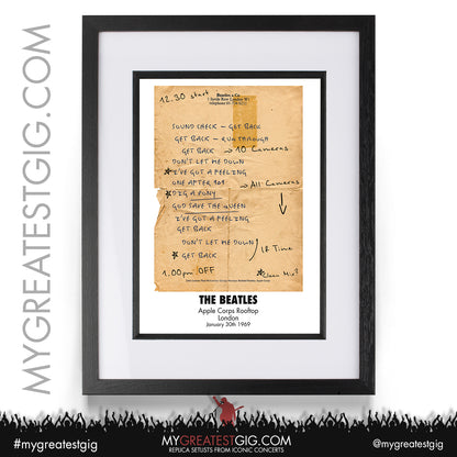 The Beatles - Apple Rooftop - Jan 30th 1969 Recreated Set List Poster