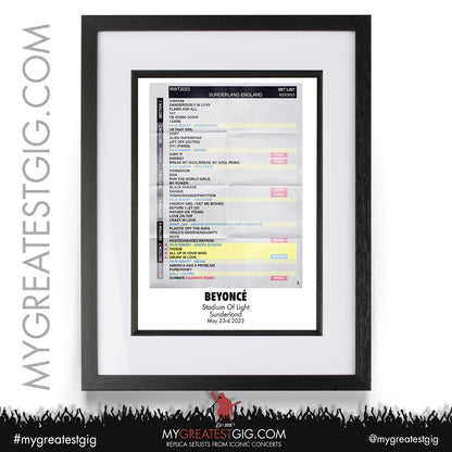 Beyoncé - Sunderland - May 23rd 2023 Replica Setlist Poster