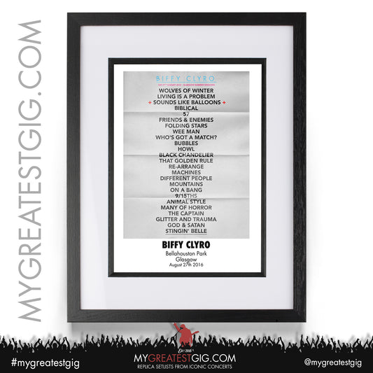 Biffy Clyro - Glasgow - August 27th 2016 Replica Setlist Poster