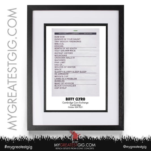 Biffy Clyro - Cambridge - October 30th 2021 Recreated Setlist Poster