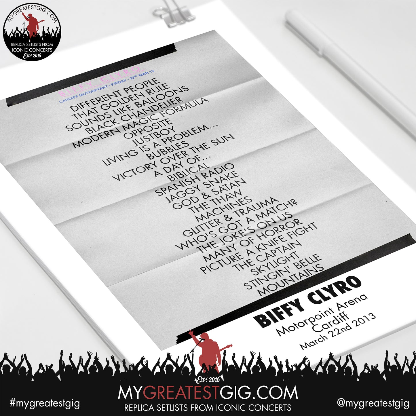 Biffy Clyro - Cardiff - March 22nd 2013 Replica Setlist Poster