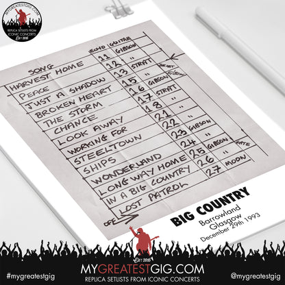 Big Country - Glasgow - December 29th 1993 Replica Setlist Poster