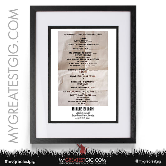 Billie Eilish - Leeds Festival - August 25th 2023 Recreated Setlist Poster