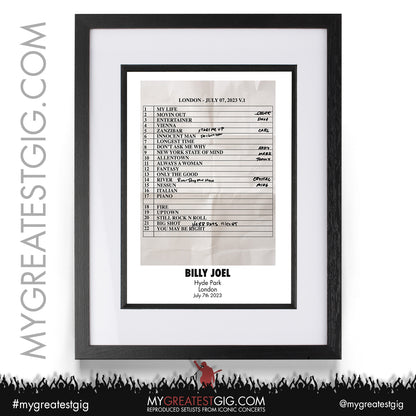 Billy Joel - London - July 7th 2023 Recreated Setlist Poster