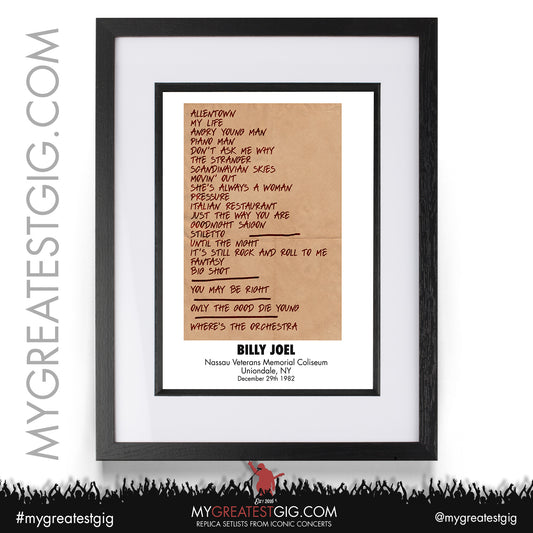 Billy Joel - Nassau - December 29th 1982 Replica Setlist Poster